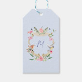 Floral Crest Monogram Blauw Cadeaulabel (Voorkant)