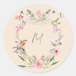 Floral Crest Monogram Geslacht Neutraal Ronde Sticker