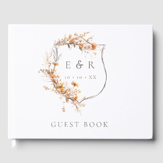 Floral Crest Monogram Herfst Trouwen Gastenboek (Voorkant)