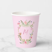 Floral Crest Monogram Roze Baby shower Papieren Bekers (Voorkant)