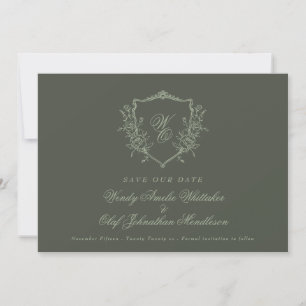  Floral Crest Sage op Olive Monogram Foto Save The Date