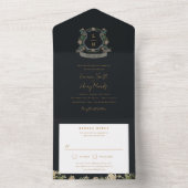 Floral Crest Waterverf Monogram Bruiloft All In One Uitnodiging (Binnen)