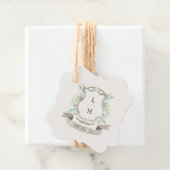 Floral Crest Waterverf Monogram Bruiloft Bedankjes Labels (In situ)