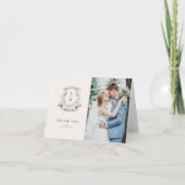 Floral Crest Waterverf Monogram Bruiloft Bedankkaart (Voorkant)