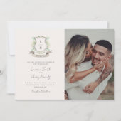 Floral Crest Waterverf Monogram Bruiloft Kaart (Voorkant)