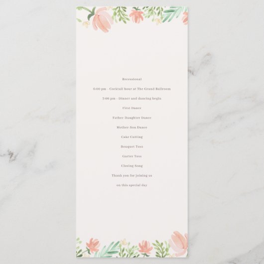 Floral Crest Waterverf Monogram Bruiloft Programma (Achterkant)