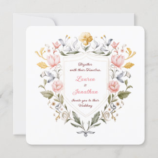 Floral Crest Wedding Elegant Botanical Watercolor Kaart