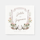 Floral Crest Western Hoefijzer Monogram Bruiloft Servet (Voorkant)