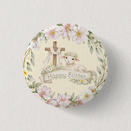 Floral Cross and Lamb | Happy Easter Ronde Button 3,2 Cm
