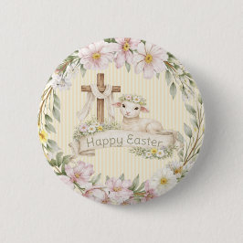 Floral Cross and Lamb | Happy Easter Ronde Button 5,7 Cm