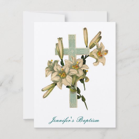 Floral Cross Baptism Uitnodiging (Voorkant)