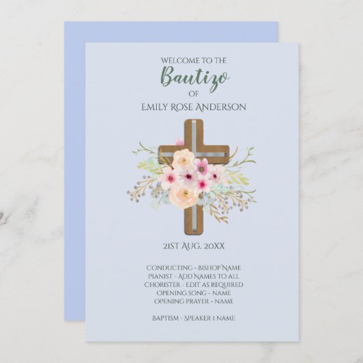 Floral Cross BAUTIZO Bautismo Baptism Programme Programma (Voorkant / Achterkant)