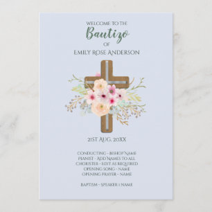 Floral Cross BAUTIZO Bautismo Baptism Programme Programma