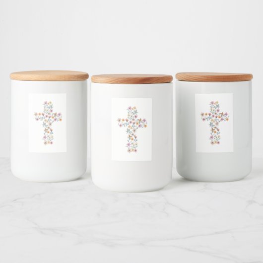 Floral Cross Christelijk Design Sierkussen Voedselcontainer Etiket (Flessen)