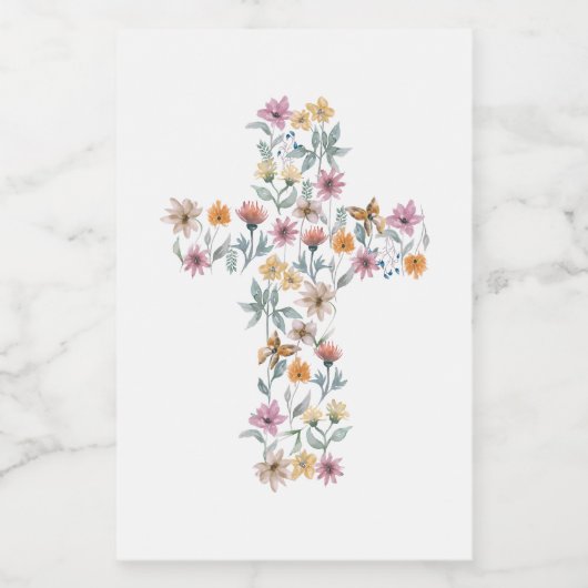 Floral Cross Christelijk Design Sierkussen Voedselcontainer Etiket (Enkel label)