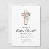 Floral Cross Easter Brunch Uitnodiging (Voorkant)
