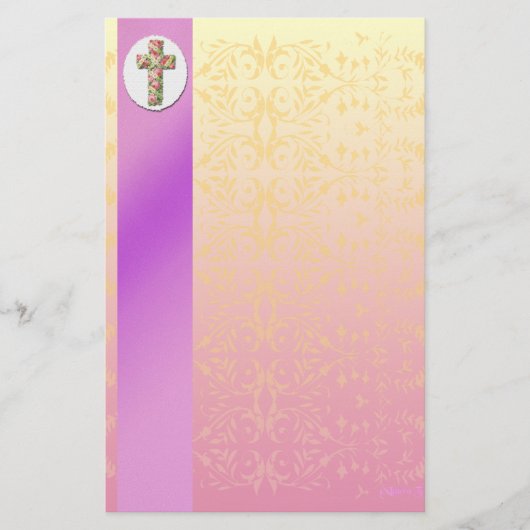 Floral Cross Elegant pasterie Briefpapier (Voorkant)