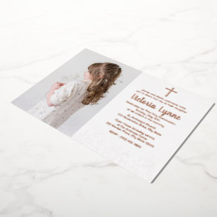 Floral Cross First Commune with Photo Folie Feestdagenkaart