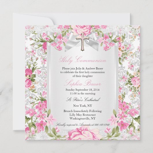 Floral Cross First Community Roze 3 Kaart (Voorkant)