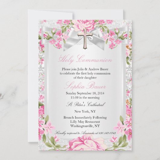 Floral Cross First Community Roze 3 Kaart (Voorkant)