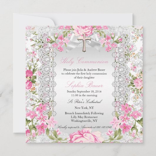  Floral Cross First Community Roze 4 Kaart (Voorkant)