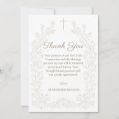 Floral Cross First Holy Communion  Bedankkaart (Voorkant)