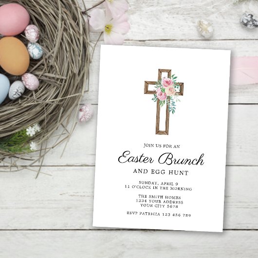 Floral Cross Pâques Brunch Invitation