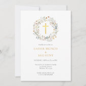 Floral Cross Pasen brunch & eieren jacht uitnodigi Kaart (Voorkant)
