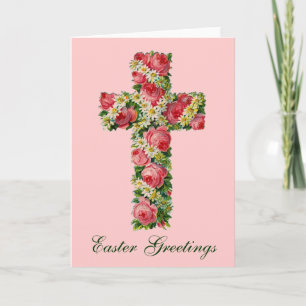 Floral Cross Pasen Greetings Feestdagen Kaart