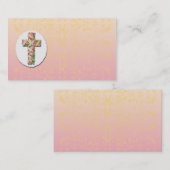 Floral Cross Peach Damask Modèle Carte de visite (Devant / Derrière)