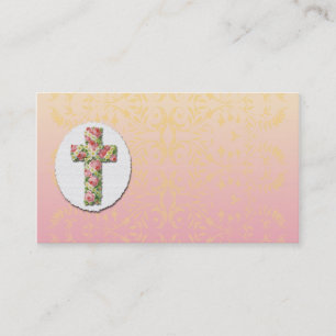 Floral Cross Peach Damask Sjabloon Visitekaartje
