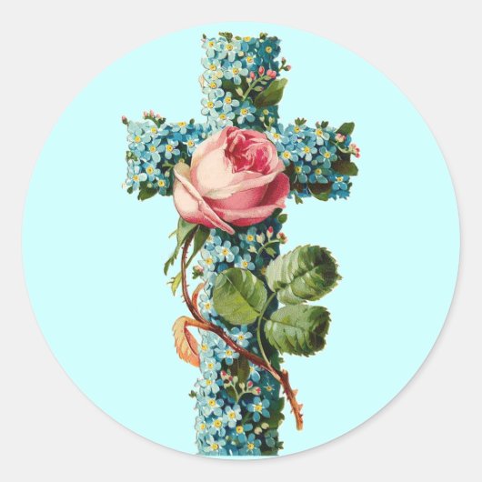  Floral Cross Ronde Sticker (Voorkant)
