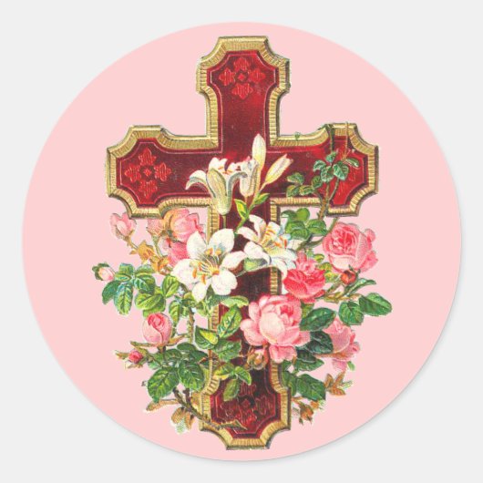  Floral Cross Ronde Sticker (Voorkant)