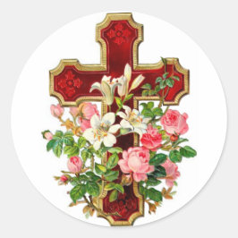 Floral Cross Ronde Sticker