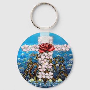 Floral Cross Roos Sleutelhanger