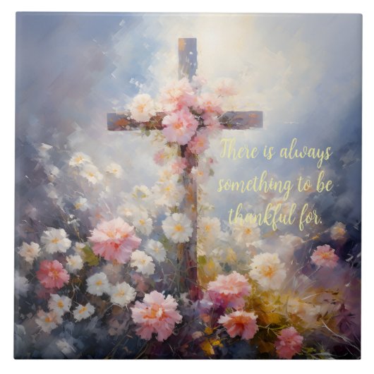 FLORAL CROSS TILE TEGELTJE (Voorkant)