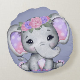 Floral Crown Elephant Round Pillow Rond Kussen