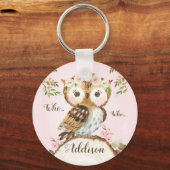 Floral Crown Owl Personalized Key Ring Sleutelhanger (Voorkant)