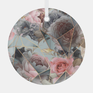 Floral crystal geometrie, waterverf lichte achterg glas ornament