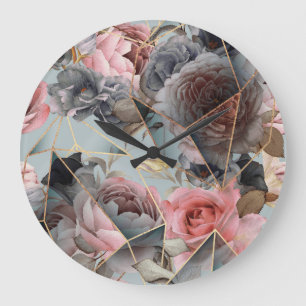 Floral crystal geometrie, waterverf lichte achterg grote klok
