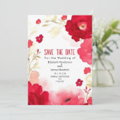 Floral Custom Crimson Red Digitale bruiloft Kaart (Staand voorkant)