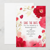 Floral Custom Crimson Red Digitale bruiloft Kaart (Voorkant / Achterkant)