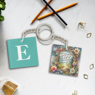 Floral Custom Monogram Inspirerend Christelijk Sleutelhanger
