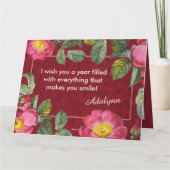Floral Custom Name Foto Red Birthday Gift Kaart (Achterkant)