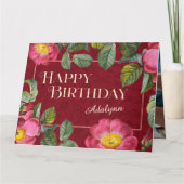 Floral Custom Name Foto Red Birthday Gift Kaart (Voorkant)