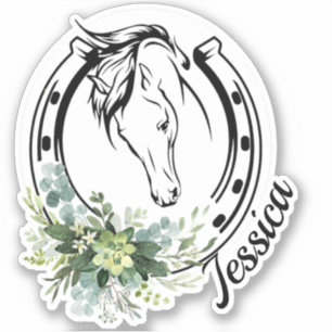 Floral Custom Name Horse Equestrian Hoefijzer Sticker