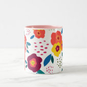 Floral Custom Name Pattern Coral Personalized Tweekleurige Koffiemok (Center)