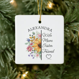 Floral Custom Name & Text Wife Mom Sister Friend  Keramisch Ornament