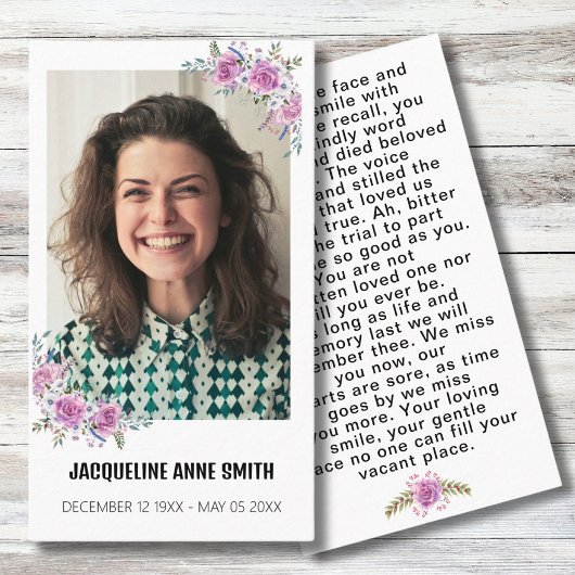 Floral Custom Photo Funeral Carte de prière commém