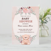 Floral Cute Bear Bébé invitations de douche pour f (Debout devant)